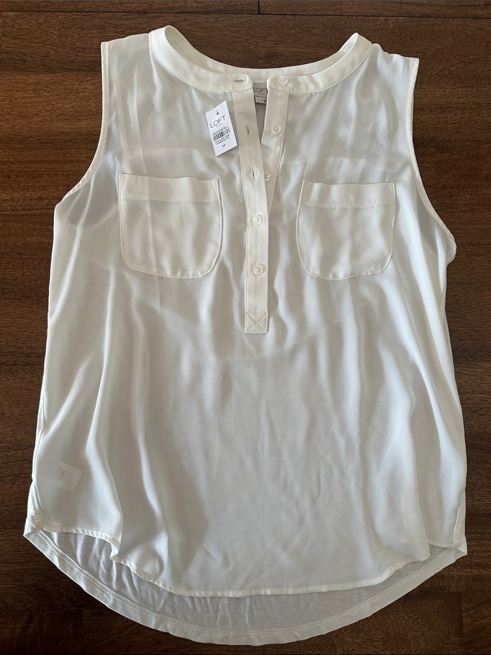 LOFT outlet Cream Button-Front Sleeveless Shell Top